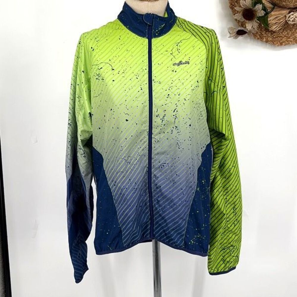 Shebeest Cycling Wind Breaker Neon Lightweight‎ Jacket Packable XL Green Blue